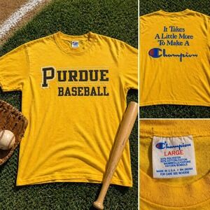 Vintage Champion Purdue Boilermakers Baseball T-Shirt Mens Large USA Made Yellow